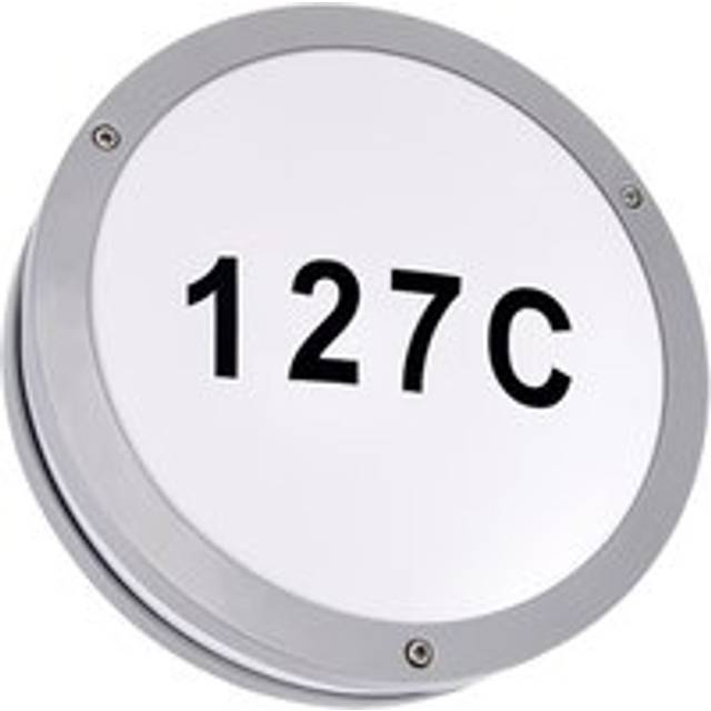 STAX Round Grey LED Outdoor Wall Light Bulkhead with House Number Pack - White - One Size