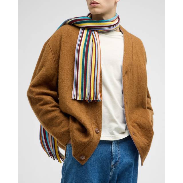 Paul Smith Mens Ed Signature Striped Wool Scarf - multi coloured