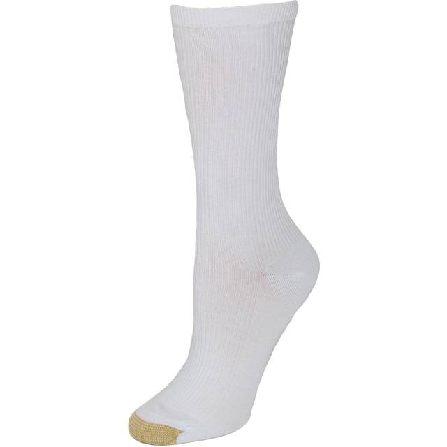 Gold Toe Women's Non Binding Ribbed Crew Socks (3 Pair Pack) - White (one size)