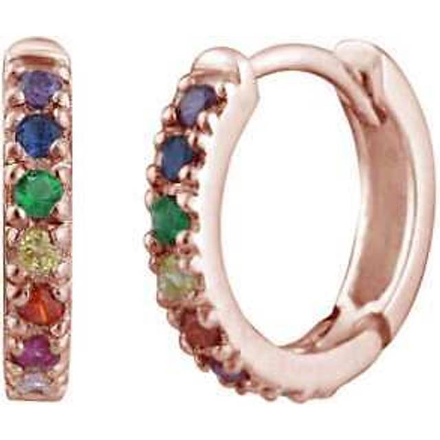Rose gold plated sterling silver & rainbow crystal huggie hoop earrings