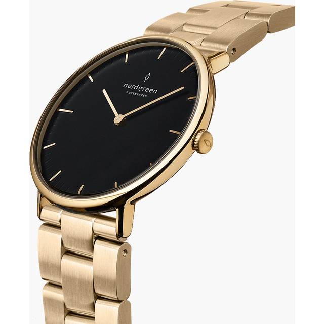 Nordgreen Women's Minimalist Small Watch - Gold Case - Black Dial - 3 Linked Metal Watch Strap