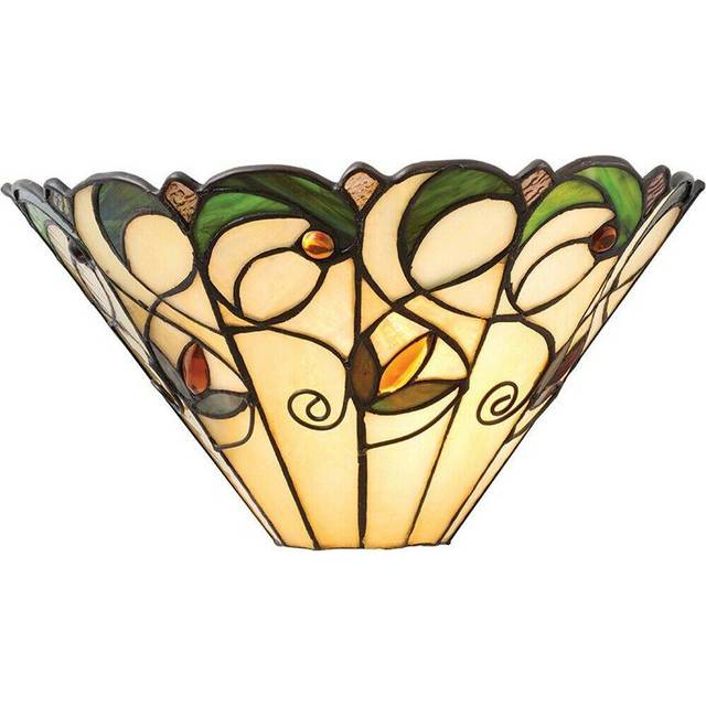 Tiffany Glass Floral Design Wall Light - Matt Black Steel - Dimmable LED Lamp - One Size
