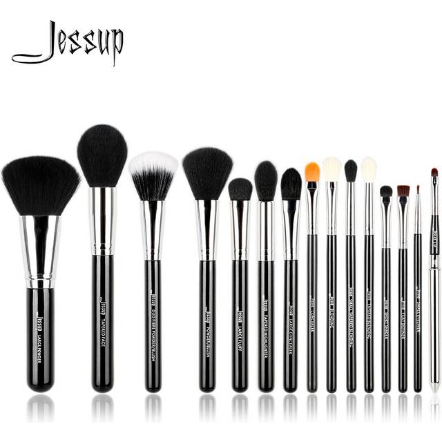 Jessup Pro 15st Makeup Borstar Set Svart/Silver Kosmetisk Makeup Powder Foundation Ögonskugga Eyeliner Lip Brush Tool skönhet 25CM*15CM*5CM svart/silver