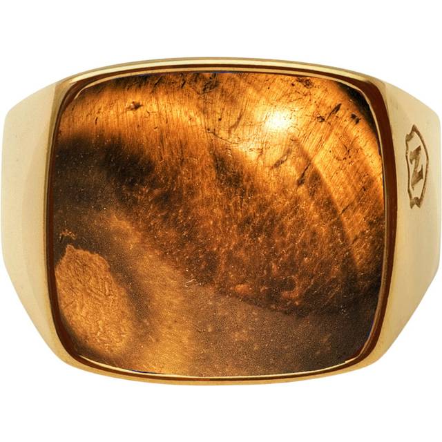 NIALAYA Men's Gold Signet Ring With Brown Tiger Eye |Guld |64