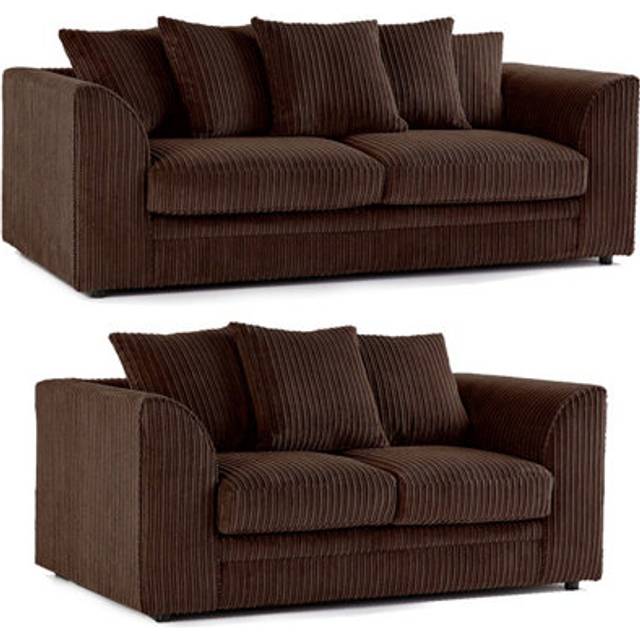 Furnishings For Less UK Luxor Jumbo Cord Chocolate 3 + 2 Fabric Sofa Suite - One Size