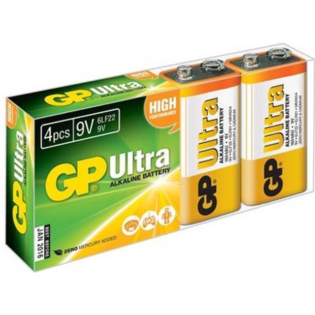 GP Ultra Alkaline 9V PP3 6LR61 Batteries | 4 Pack
