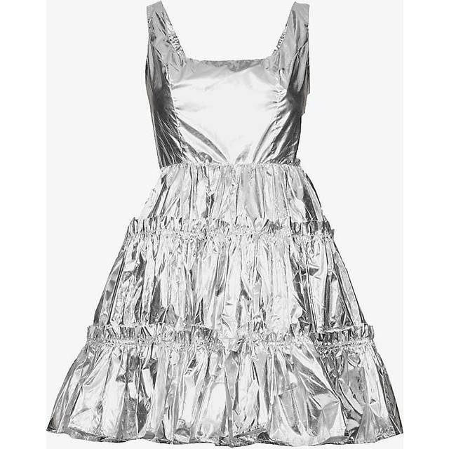 Amy Lynn Womens Silver Tiered-hem Metallic Faux-leather Mini Dress Xs - SILVER