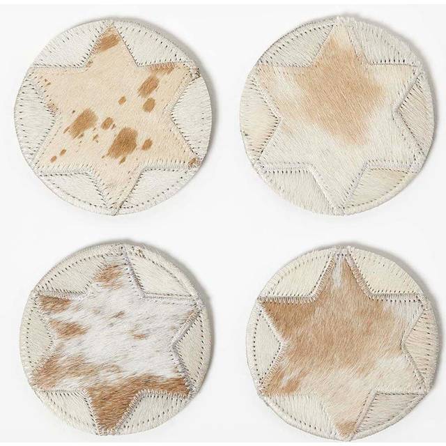 Homescapes Brown Star Round Leather Coasters Set of 4