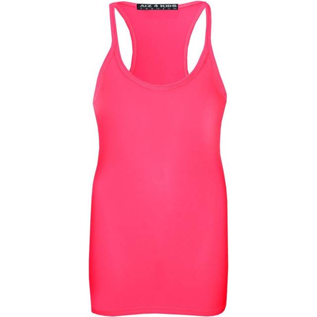 (5-6 Years, Neon Pink) Girls Vest  Kids Stylish Racer Back Fashion Top T Shirt Age 5 6 7 8 9 10 11 12 Y