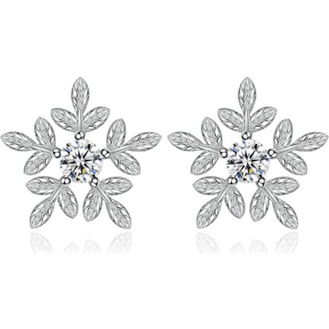 3PCS Copper Stud Earrings Woman Fashion Jewelry Retro Simple Snowflake Leaf Earrings - Brown