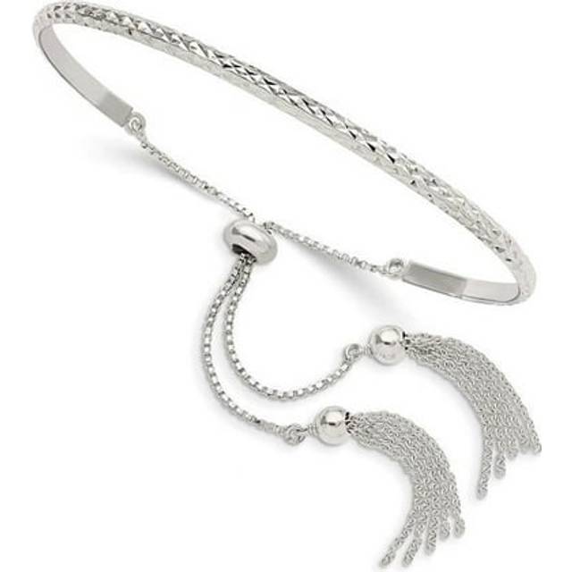 Sterling Silver Polished Diamond-Cut with Tassels Adjustable Bangle Bracelet
