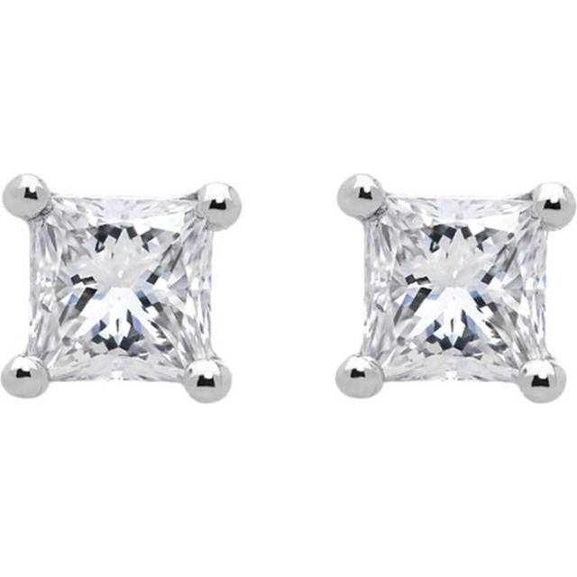 18ct White Gold 0.30ct Diamond Solitaire Princess Cut Stud Earrings - Option1 Value White Gold