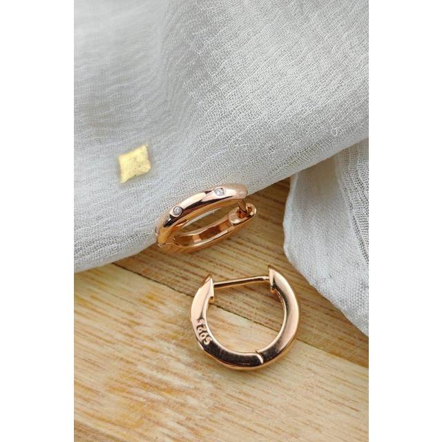 Sterling Silver Round Zircon Hoop Earrings - Rose Gold - One Size