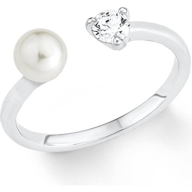 s.Oliver Women&#39;s Ring Freshwater Cultured Pearl 925 Silver Rhodium-Plated Zirconia White