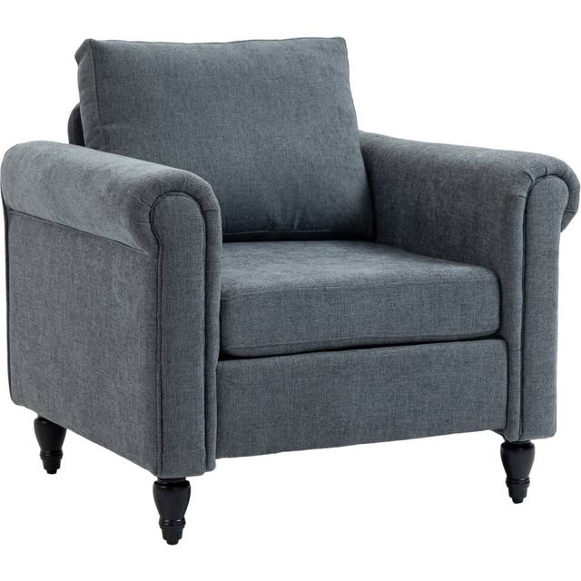 HOMCOM Vintage Armchair Fabric Accent Chair With Gourd-shaped Rubber Wood Legs Grey, Grey