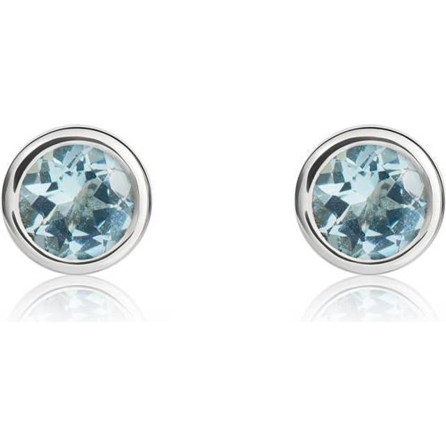 9ct White Gold Aquamarine 4mm Round Rub Over Set Stud Earrings