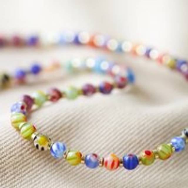 Colourful Mixed Beads Necklace in Gold - gold/blue/green - one size