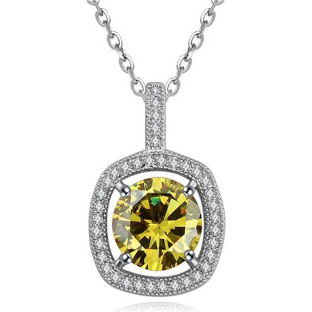 Women's Square Large Olive Stone Pendant Necklace Beautiful Accessory - Silver