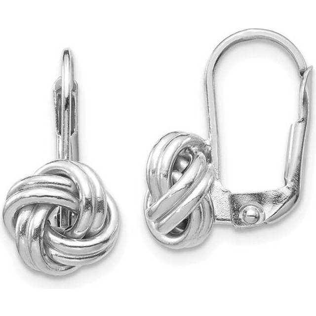14K White Gold Polished Love Knot Leverback Earrings