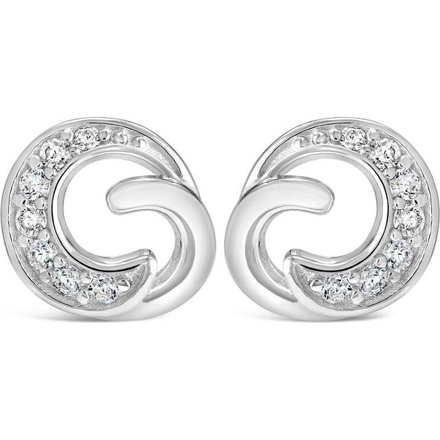 Sterling Silver and Cubic Zirconia Swirl Stud Earrings - One Size