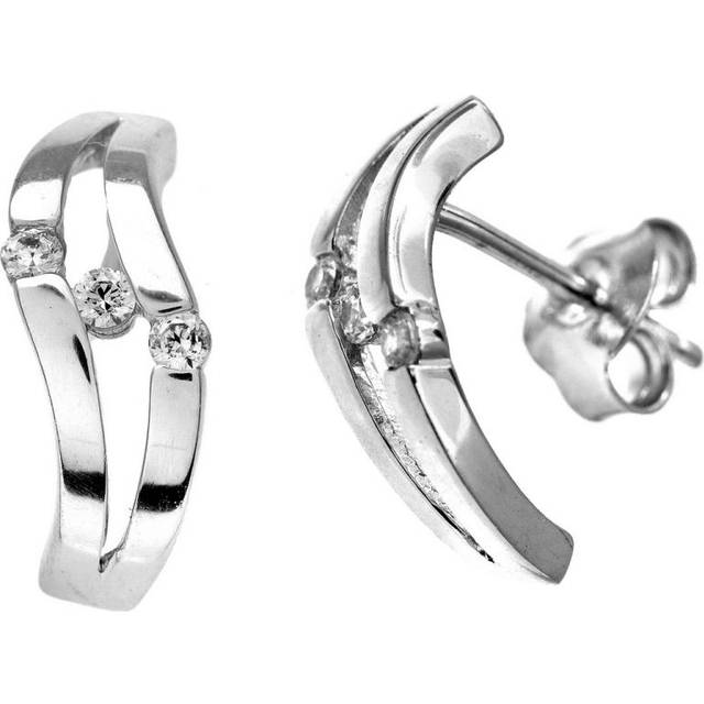 Diamant L'Eternel Womens 9ct White Gold Triology Cubic Zirconia Double Wave Hoop Earrings - One Size