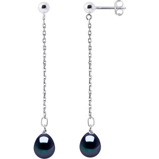 Diadema Womens - Earrings Real Freshwater Pearls - Black Tahitian Style - White Gold - One Size