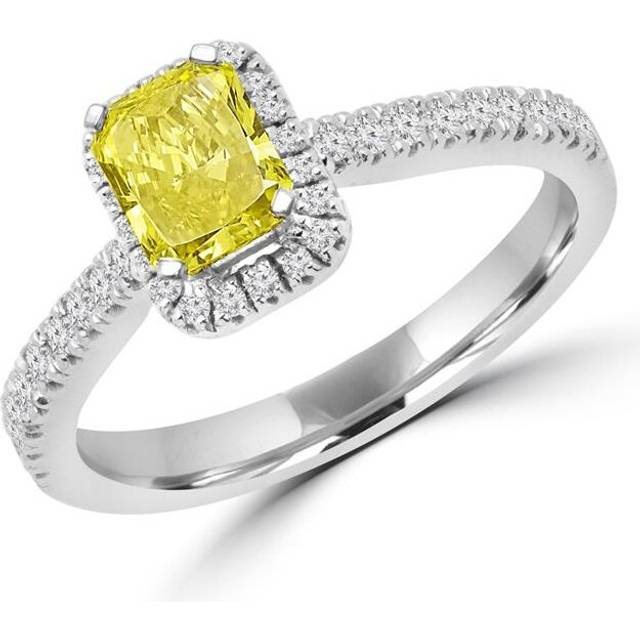 Majesty Diamonds MD170089-7 0.88 CTW Radiant Yellow Diamond Halo Engagement Ring in 14K White Gold - Size 7
