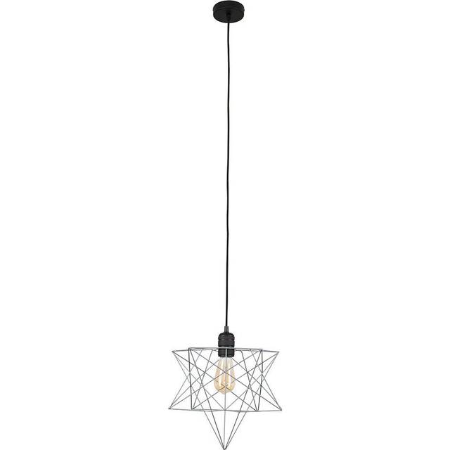 Sadira Retro Matt Black Ceiling Pendant Light Fitting with Grey Geometric Star Shade