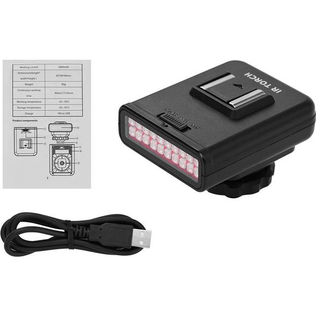 ORDRO LN-3 Studio IR LED Light USB Rechargeable Infrared Night Vision Infrared Illuminator for DSLR black