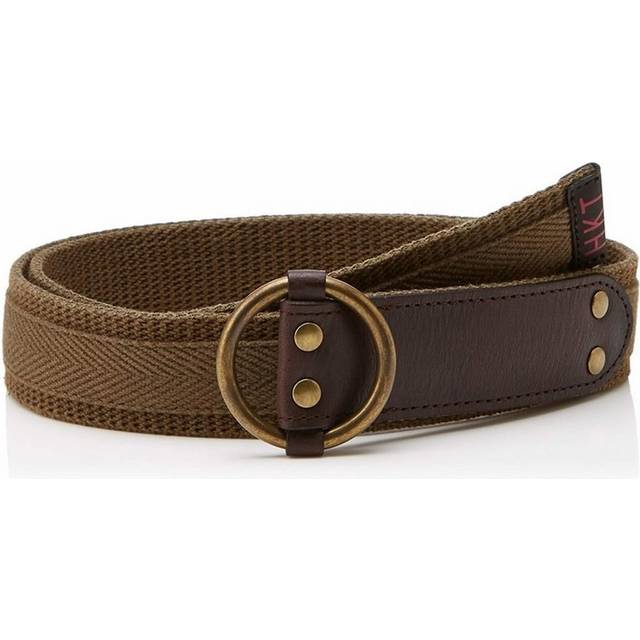 (S, Olive) Hackett Mens London Washed Leather Canvas Belt