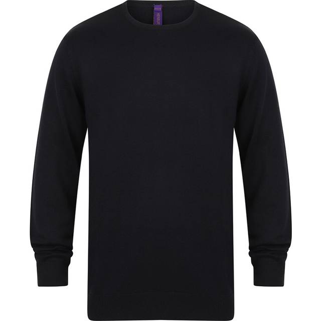 (S, Navy) Henbury Mens Crew Neck 12 Gauge Fine Knit Jumper / Sweatshirt