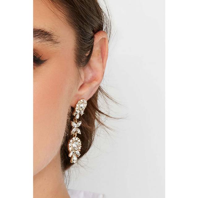Gold Diamante Statement Drop Earrings - One Size