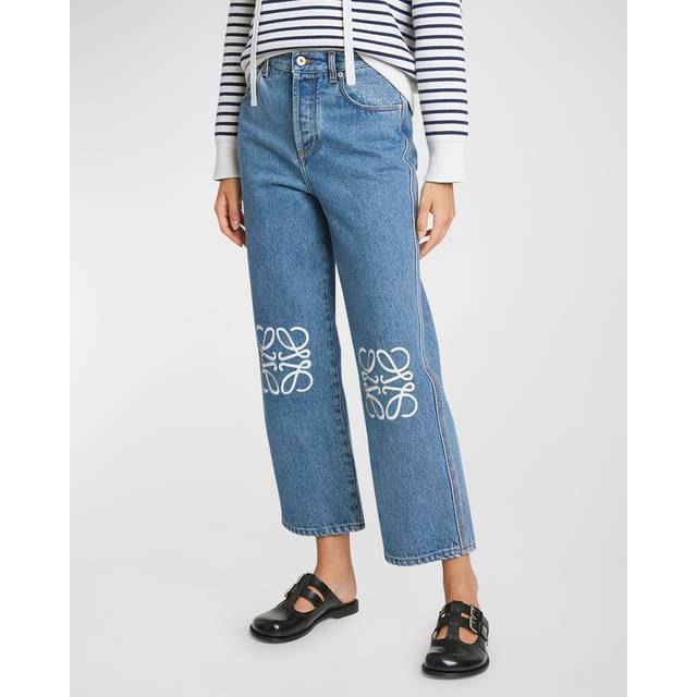 Cropped Jeans with Anagram Knee Detail - MID BLUE D - 34 FR (2 US)
