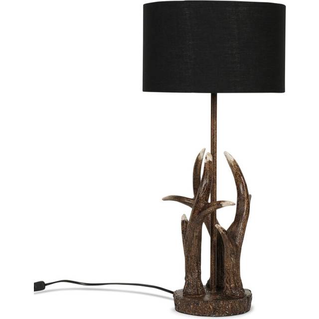 Intertwined Caribou Antler Design Table Lamp in a Natural Rustic Finish with a Black Drum Shade - Complete with a 4w LED Bulb [3000K Warm White]