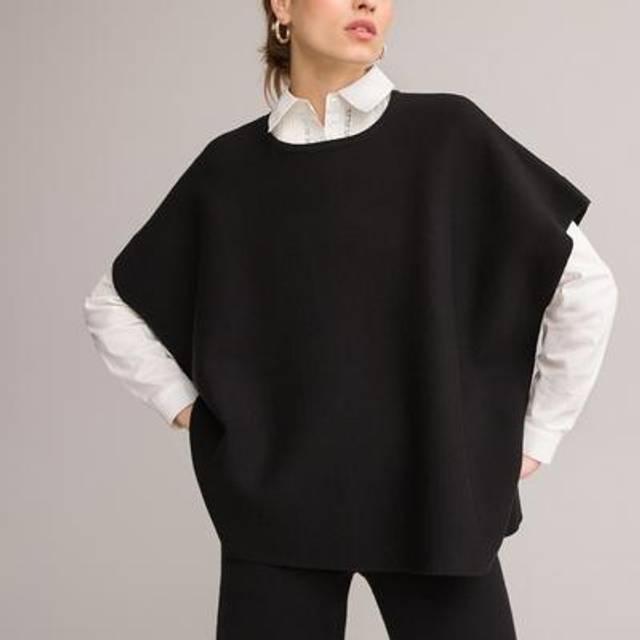 Milano Knit Poncho with Crew Neck - Black - 10/12