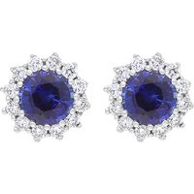 18ct White Gold Sapphire Diamond Round Cluster Stud Earrings