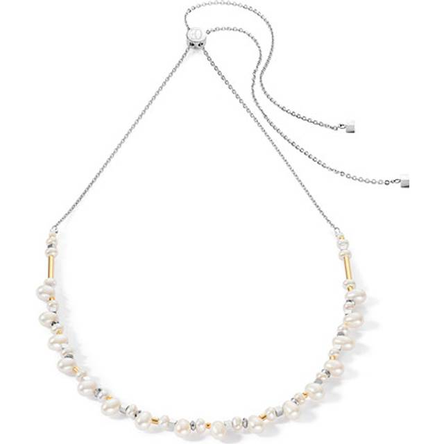Coeur De Lion Dancing Freshwater Pearl Necklace - White Bicolour - Silver,Gold,White - Adjustable 30cm to 70 cm