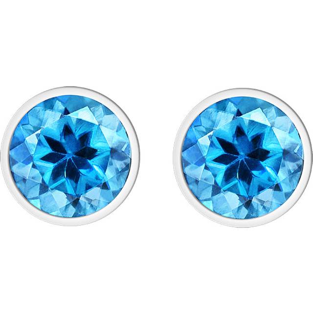 9ct White Gold Blue Topaz 4mm Round Rub Over Set Stud Earrings
