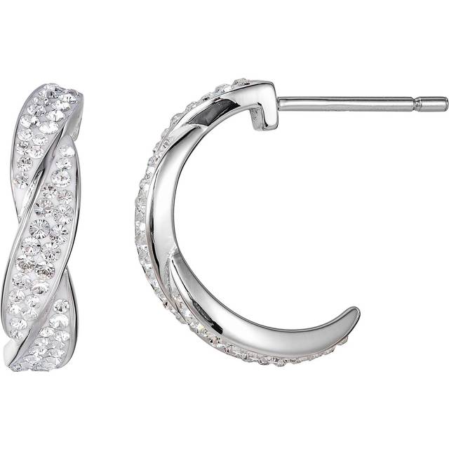 Sterling Silver Crystal Braided 15mm Half Hoop Stud Earrings - One Size
