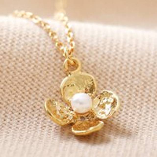 Small Flower Necklace with Pearl Centre in Gold - gold/white - one size