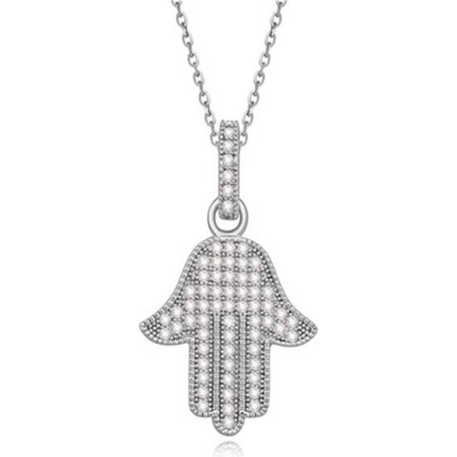 Silver Pendant Necklace Hamsa Hand Lucky Gift Protect Evil Eye Crystal Elements