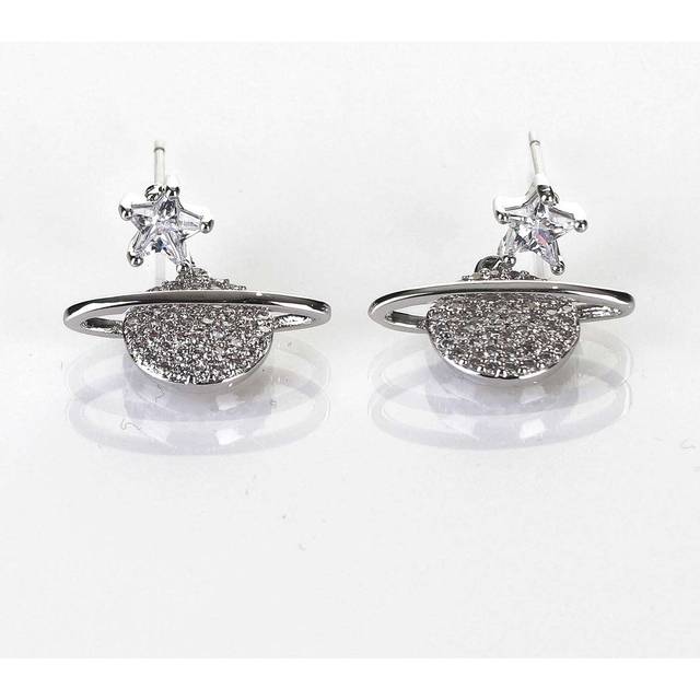Equilibrium Celestial Pavé Planet White Gold Plated Earrings