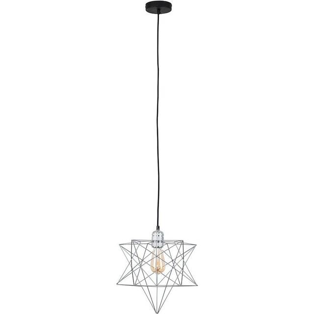 Sadira Retro Silver Chrome Ceiling Pendant Light Fitting with Grey Geometric Star Shade