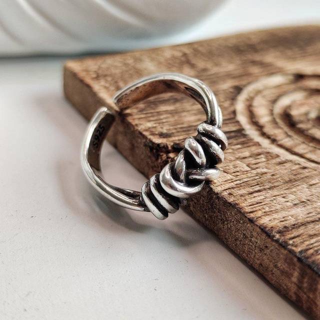 Adjustable Silver Thick Double Celtic Love Knot Band Cuff Ring - One Size