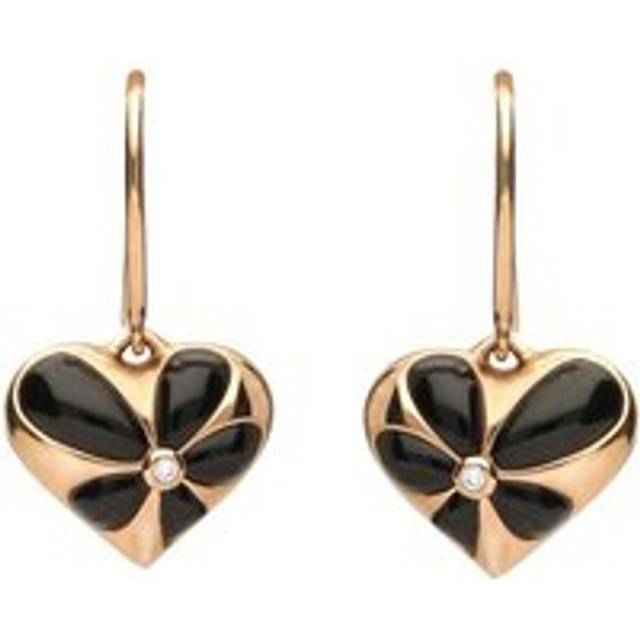 18ct Rose Gold Whitby Jet Diamond Faceted Cushion Earrings - Option1 Value Rose Gold