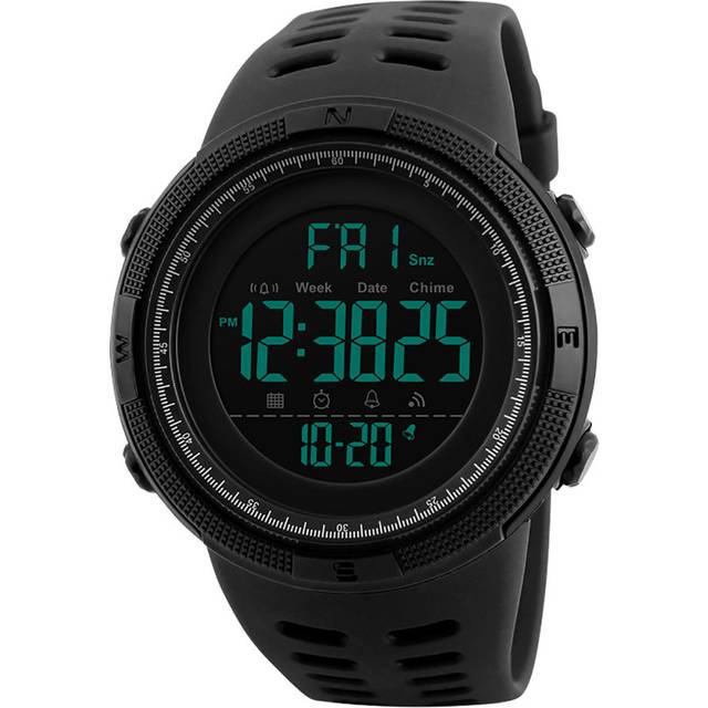 SKMEI Mens Large Display Digital Sports Watch Resin Strap Stopwatch Alarm DG1251 - Black