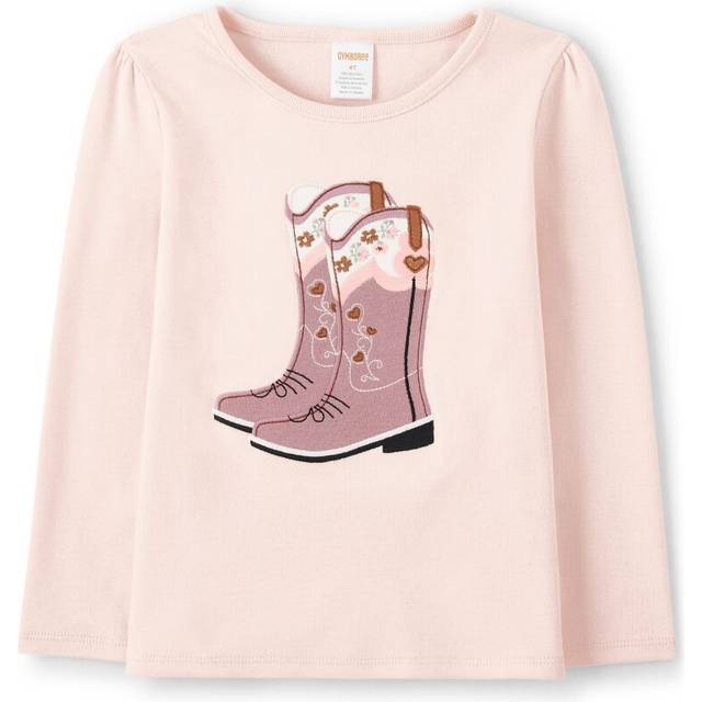 Gymboree Girls and Toddler Embroidered Graphic Long Sleeve T-Shirts, Western Rosebud, 10