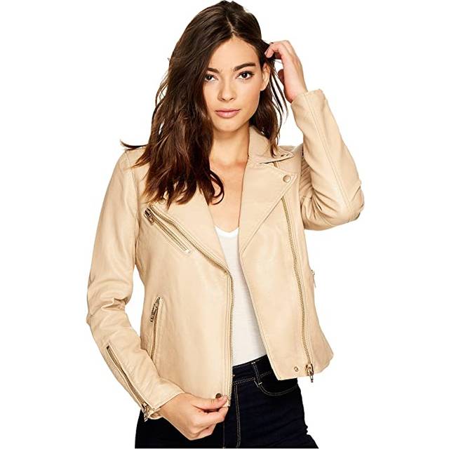 [BLANKNYC] womens Vegan Leather Moto Jacket  Natural Light  Small US