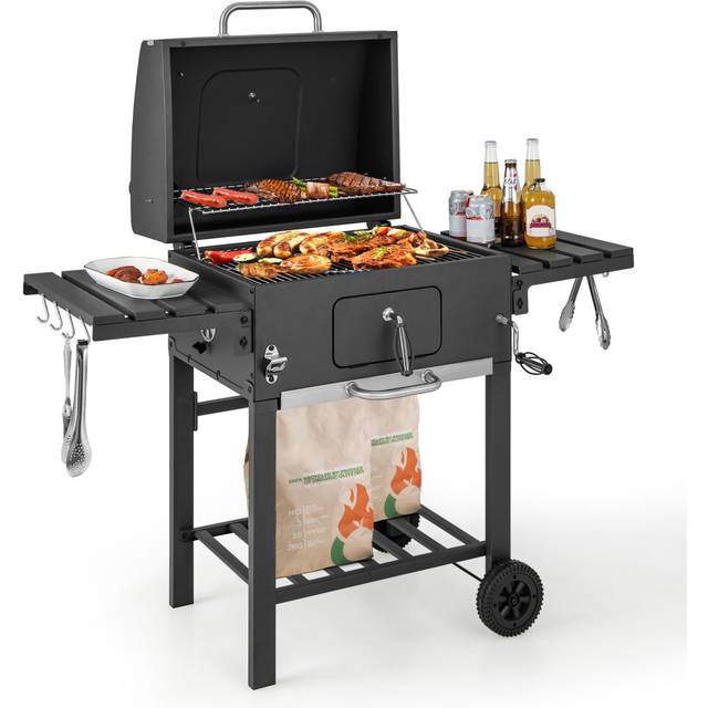 "24"" Charcoal Smoker Barbecue Combo Grill Trolley w/Side Tables &Wheels"