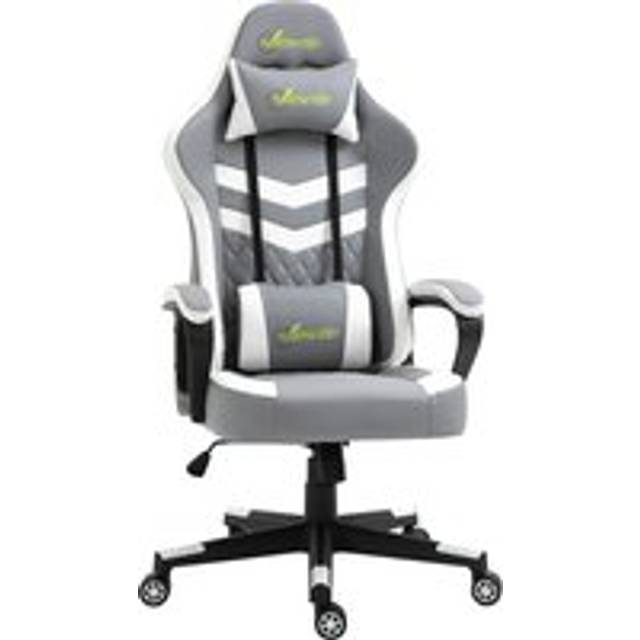 Vinsetto Ergonomic Gaming Chair with Lumbar Support, Adjustable Headrest and Swivel Wheels, PVC Leather, Grey/White Aosom UK